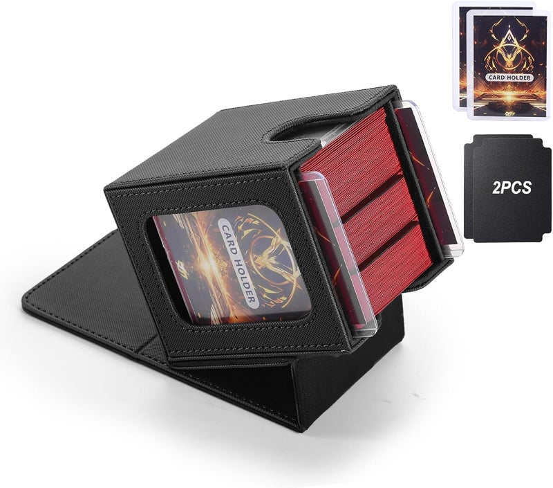Stepane MTG Deck Box, Double Display Window MTG, Commander Deck Box Fits 120+ Single Sleeved Cards, PU Leather Magnetic Closure Card Box with 2 Dividers&2 Toploaders for TCG, CCG, Black - Image 1